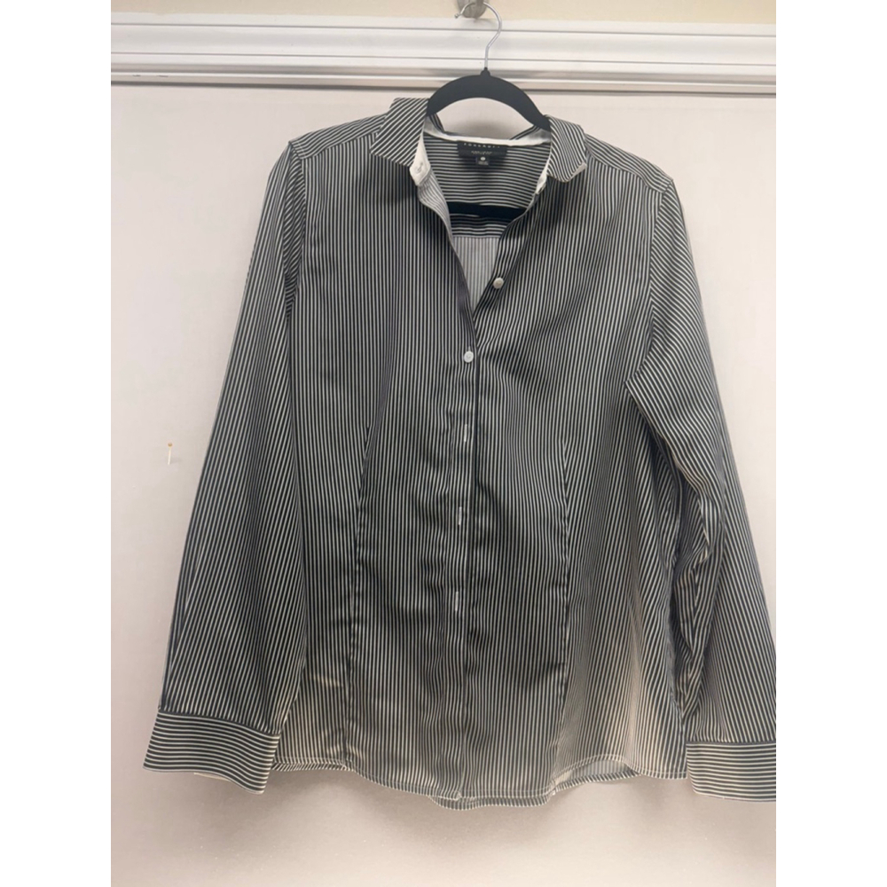 Women's FOXCROFT Black & White Striped Button Shirt Size 12